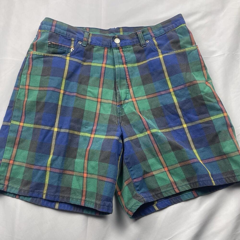 Polo Ralph Lauren Vintage 80s USA Indian Madras Dye Plaid Shorts Sz 36
